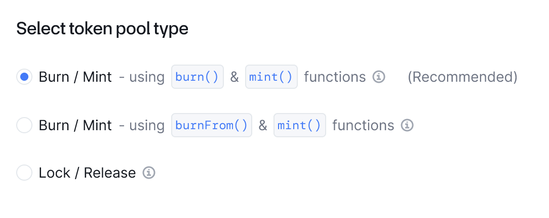 Selecting token pool types